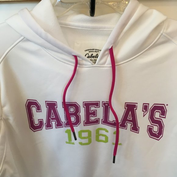 Cabelas White / Mountain Rose Hoodie Pursuit Logo Water Resistant MSRP $50 - Picture 3 of 8